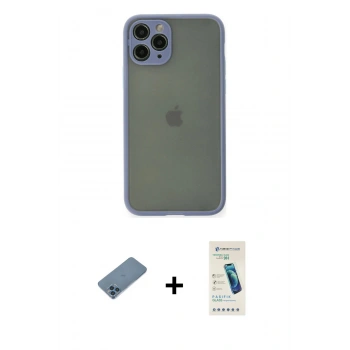 MARSİLYAN™- iPhone 11 Pro Kılıf Ahenk Çizgi Serisi - Şeffaf Pasifik Cam Ekran Koruyucu + Shine Kamera Lens Koruma Cam - MI