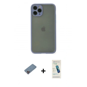 MARSİLYAN™- iPhone 11 Pro Kılıf Ahenk Çizgi Serisi - Şeffaf Pasifik Cam Ekran Koruyucu + Shine Kamera Lens Koruma Cam - PE