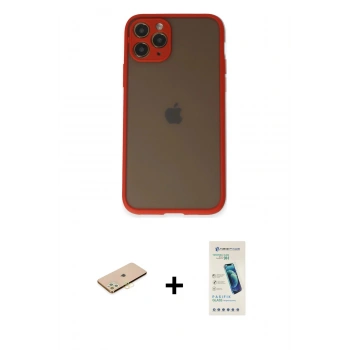 MARSİLYAN™- iPhone 11 Pro Kılıf Ahenk Çizgi Serisi - Şeffaf Pasifik Cam Ekran Koruyucu + Renkli Kamera Lens Koruma Cam - SI