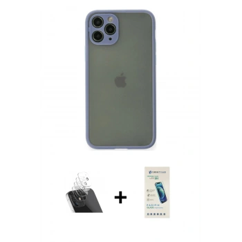 MARSİLYAN™- iPhone 11 Pro Kılıf Ahenk Çizgi Serisi - Şeffaf Pasifik Cam Ekran Koruyucu + Kamera Lens Koruma Cam - SF