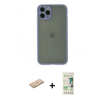 MARSİLYAN™- iPhone 11 Pro Kılıf Ahenk Çizgi Serisi - Siyah 20D Premium Cam Ekran Koruyucu + Renkli Kamera Lens Koruma Cam - PE