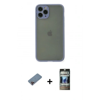 MARSİLYAN™- iPhone 11 Pro Kılıf Ahenk Çizgi Serisi - Siyah 34D Hayalet Izgaralı Cam + Shine Kamera Lens Koruma Cam - PE