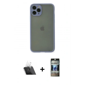 MARSİLYAN™- iPhone 11 Pro Kılıf Ahenk Çizgi Serisi - Siyah 34D Hayalet Izgaralı Cam + Kamera Lens Koruma Cam - SF