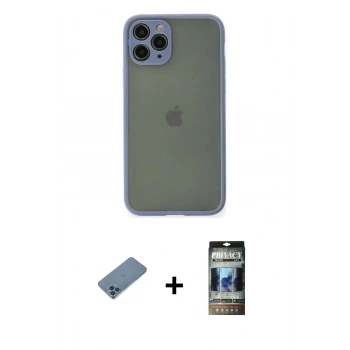MARSİLYAN™- iPhone 11 Pro Kılıf Ahenk Çizgi Serisi - Siyah 34D Hayalet Izgaralı Cam + Shine Kamera Lens Koruma Cam - MI