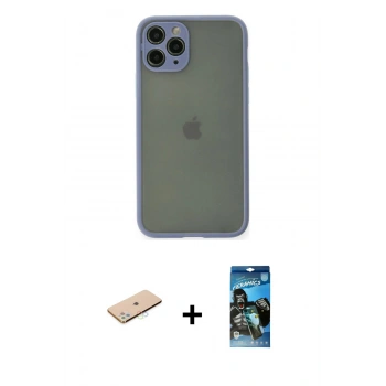 MARSİLYAN™- iPhone 11 Pro Kılıf Ahenk Çizgi Serisi - Siyah 34D Izgaralı Cam + Renkli Kamera Lens Koruma Cam - MI