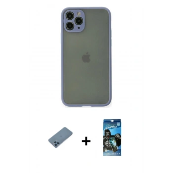 MARSİLYAN™- iPhone 11 Pro Kılıf Ahenk Çizgi Serisi - Siyah 34D Izgaralı Cam + Shine Kamera Lens Koruma Cam - MI