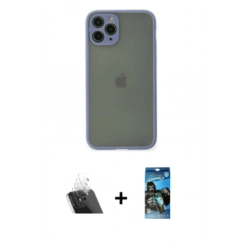 MARSİLYAN™- iPhone 11 Pro Kılıf Ahenk Çizgi Serisi - Siyah 34D Izgaralı Cam + Kamera Lens Koruma Cam - SF