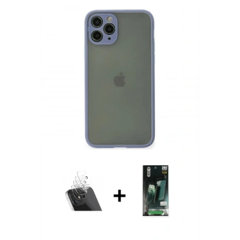MARSİLYAN™- iPhone 11 Pro Kılıf Ahenk Çizgi Serisi - Siyah 360 Mat Full Body Arka Koruyucu + Kamera Lens Koruma Cam - SF