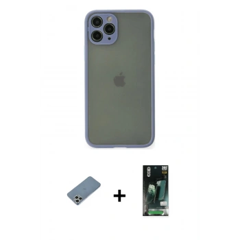 MARSİLYAN™- iPhone 11 Pro Kılıf Ahenk Çizgi Serisi - Siyah 360 Mat Full Body Arka Koruyucu + Shine Kamera Lens Koruma Cam - GS