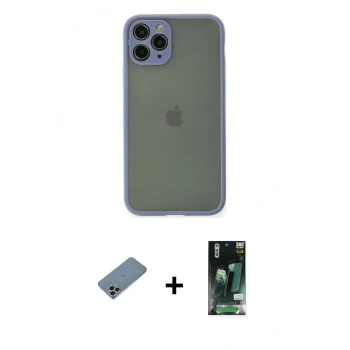 MARSİLYAN™- iPhone 11 Pro Kılıf Ahenk Çizgi Serisi - Siyah 360 Mat Full Body Arka Koruyucu + Shine Kamera Lens Koruma Cam - GI