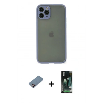 MARSİLYAN™- iPhone 11 Pro Kılıf Ahenk Çizgi Serisi - Siyah 360 Mat Full Body Arka Koruyucu + Shine Kamera Lens Koruma Cam - PE