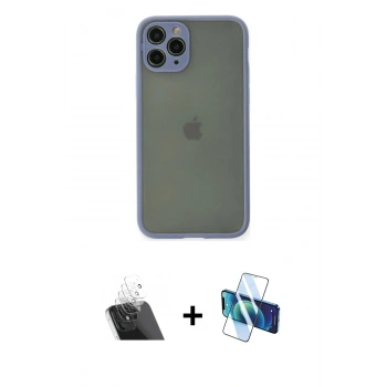 MARSİLYAN™- iPhone 11 Pro Kılıf Ahenk Çizgi Serisi - Siyah 3D Antistatik Cam Ekran Koruyucu + Kamera Lens Koruma Cam - SF