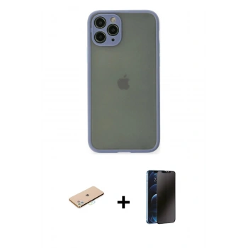 MARSİLYAN™- iPhone 11 Pro Kılıf Ahenk Çizgi Serisi - Siyah 3D Antistatik Hayalet Cam Ekran Koruyucu + Renkli Kamera Lens Koruma Cam - MI