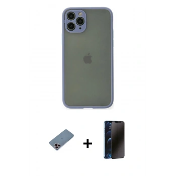 MARSİLYAN™- iPhone 11 Pro Kılıf Ahenk Çizgi Serisi - Siyah 3D Antistatik Hayalet Cam Ekran Koruyucu + Shine Kamera Lens Koruma Cam - PE