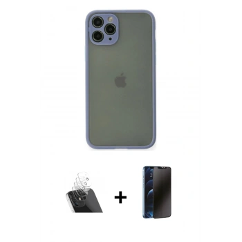 MARSİLYAN™- iPhone 11 Pro Kılıf Ahenk Çizgi Serisi - Siyah 3D Antistatik Hayalet Cam Ekran Koruyucu + Kamera Lens Koruma Cam - SF