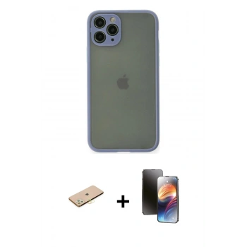 MARSİLYAN™- iPhone 11 Pro Kılıf Ahenk Çizgi Serisi - Siyah 3D Antistatik Mat Seramik Nano Ekran Koruyucu + Renkli Kamera Lens Koruma Cam - SI