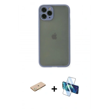 MARSİLYAN™- iPhone 11 Pro Kılıf Ahenk Çizgi Serisi - Siyah 3D Antistatik Seramik Nano Ekran Koruyucu + Renkli Kamera Lens Koruma Cam - PE
