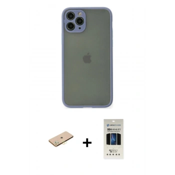 MARSİLYAN™- iPhone 11 Pro Kılıf Ahenk Çizgi Serisi - Siyah 5D Hayalet Cam Ekran Koruyucu + Renkli Kamera Lens Koruma Cam - PE