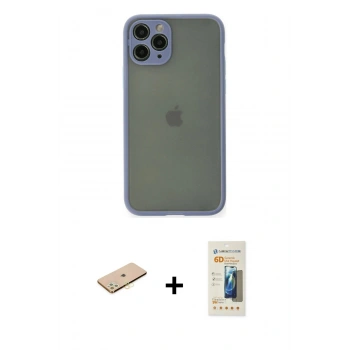 MARSİLYAN™- iPhone 11 Pro Kılıf Ahenk Çizgi Serisi - Siyah 6D Mat Seramik Hayalet Nano Ekran Koruyucu + Renkli Kamera Lens Koruma Cam - PE