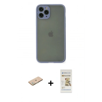 MARSİLYAN™- iPhone 11 Pro Kılıf Ahenk Çizgi Serisi - Siyah Mat Seramik Nano Ekran Koruyucu + Renkli Kamera Lens Koruma Cam - YL