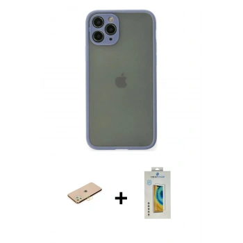 MARSİLYAN™- iPhone 11 Pro Kılıf Ahenk Çizgi Serisi - Siyah Polymer Nano Ekran Koruyucu + Renkli Kamera Lens Koruma Cam - PE