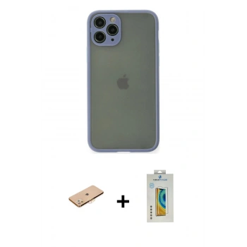MARSİLYAN™- iPhone 11 Pro Kılıf Ahenk Çizgi Serisi - Siyah Polymer Nano Ekran Koruyucu + Renkli Kamera Lens Koruma Cam - TU