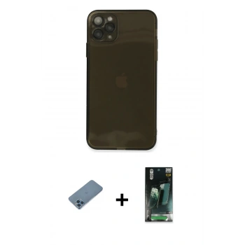 MARSİLYAN™- iPhone 11 Pro Kılıf Ahenk Doku - Şeffaf 360 Full Body Arka Koruyucu + Shine Kamera Lens Koruma Cam - MI
