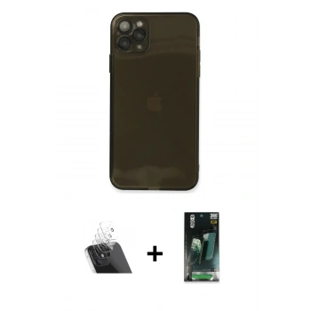MARSİLYAN™- iPhone 11 Pro Kılıf Ahenk Doku - Şeffaf 360 Full Body Arka Koruyucu + Kamera Lens Koruma Cam - SF