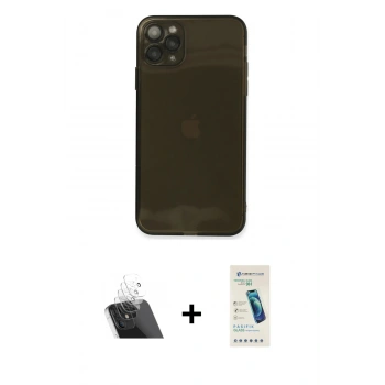 MARSİLYAN™- iPhone 11 Pro Kılıf Ahenk Doku - Şeffaf Pasifik Cam Ekran Koruyucu + Kamera Lens Koruma Cam - SF