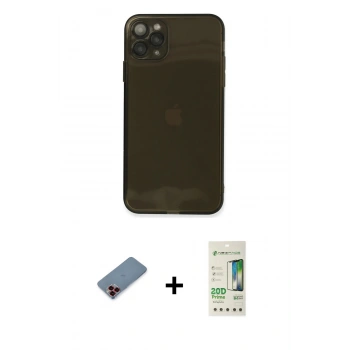 MARSİLYAN™- iPhone 11 Pro Kılıf Ahenk Doku - Siyah 20D Premium Cam Ekran Koruyucu + Metal Kamera Lens Koruma Cam - KI