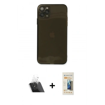 MARSİLYAN™- iPhone 11 Pro Kılıf Ahenk Doku - Siyah 6D Mat Seramik Hayalet Nano Ekran Koruyucu + Kamera Lens Koruma Cam - SF