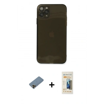 MARSİLYAN™- iPhone 11 Pro Kılıf Ahenk Doku - Siyah 6D Mat Seramik Hayalet Nano Ekran Koruyucu + Shine Kamera Lens Koruma Cam - GD