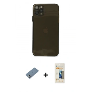 MARSİLYAN™- iPhone 11 Pro Kılıf Ahenk Doku - Siyah 6D Mat Seramik Hayalet Nano Ekran Koruyucu + Shine Kamera Lens Koruma Cam - SABE