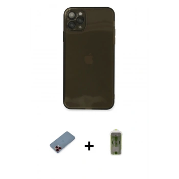 MARSİLYAN™- iPhone 11 Pro Kılıf Ahenk Doku - Siyah Joko Magic 5D Hayalet Cam + Metal Kamera Lens Koruma Cam - KI
