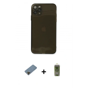 MARSİLYAN™- iPhone 11 Pro Kılıf Ahenk Doku - Siyah Joko Magic 5D Hayalet Cam + Shine Kamera Lens Koruma Cam - GD