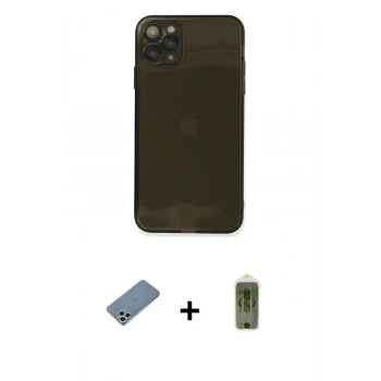 MARSİLYAN™- iPhone 11 Pro Kılıf Ahenk Doku - Siyah Joko Magic 5D Hayalet Cam + Shine Kamera Lens Koruma Cam - GS