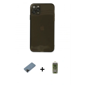 MARSİLYAN™- iPhone 11 Pro Kılıf Ahenk Doku - Siyah Joko Magic 5D Hayalet Cam + Shine Kamera Lens Koruma Cam - SH