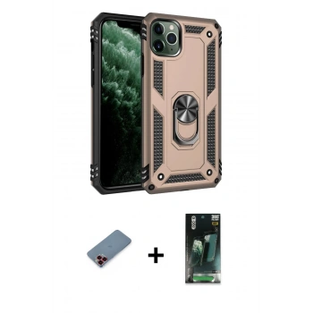 MARSİLYAN™- iPhone 11 Pro Kılıf Ahenk Klasik Koleksiyonu - Şeffaf 360 Full Body Arka Koruyucu + Metal Kamera Lens Koruma Cam - KI