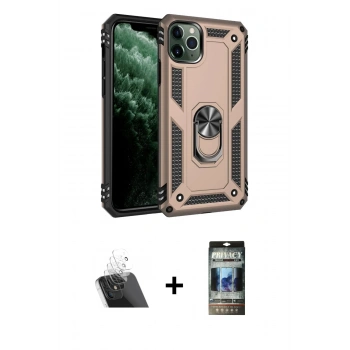 MARSİLYAN™- iPhone 11 Pro Kılıf Ahenk Klasik Koleksiyonu - Siyah 34D Hayalet Izgaralı Cam + Kamera Lens Koruma Cam - SF