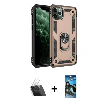 MARSİLYAN™- iPhone 11 Pro Kılıf Ahenk Klasik Koleksiyonu - Siyah 34D Izgaralı Cam + Kamera Lens Koruma Cam - SF
