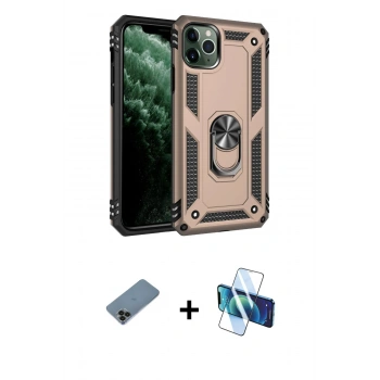 MARSİLYAN™- iPhone 11 Pro Kılıf Ahenk Klasik Koleksiyonu - Siyah 3D Antistatik Cam Ekran Koruyucu + Shine Kamera Lens Koruma Cam - SH