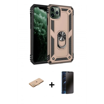 MARSİLYAN™- iPhone 11 Pro Kılıf Ahenk Klasik Koleksiyonu - Siyah 3D Antistatik Hayalet Cam Ekran Koruyucu + Renkli Kamera Lens Koruma Cam - TU