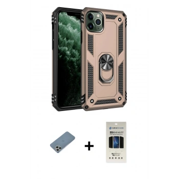 MARSİLYAN™- iPhone 11 Pro Kılıf Ahenk Klasik Koleksiyonu - Siyah 5D Hayalet Cam Ekran Koruyucu + Shine Kamera Lens Koruma Cam - GS