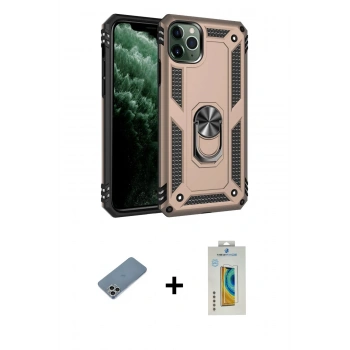 MARSİLYAN™- iPhone 11 Pro Kılıf Ahenk Klasik Koleksiyonu - Siyah Polymer Nano Ekran Koruyucu + Shine Kamera Lens Koruma Cam - GS
