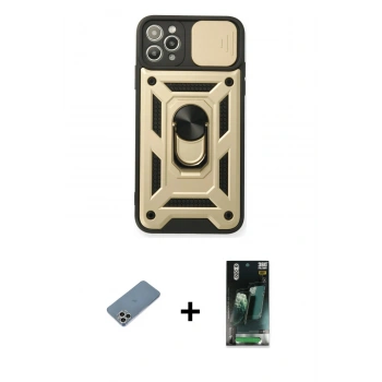 MARSİLYAN™- iPhone 11 Pro Kılıf Ahenk Klasik - Şeffaf 360 Full Body Arka Koruyucu + Shine Kamera Lens Koruma Cam - GS