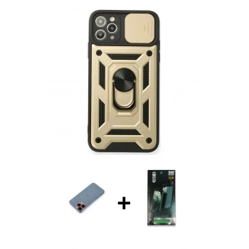 MARSİLYAN™- iPhone 11 Pro Kılıf Ahenk Klasik - Şeffaf 360 Full Body Arka Koruyucu + Metal Kamera Lens Koruma Cam - KI