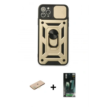 MARSİLYAN™- iPhone 11 Pro Kılıf Ahenk Klasik - Şeffaf 360 Full Body Arka Koruyucu + Renkli Kamera Lens Koruma Cam - SI