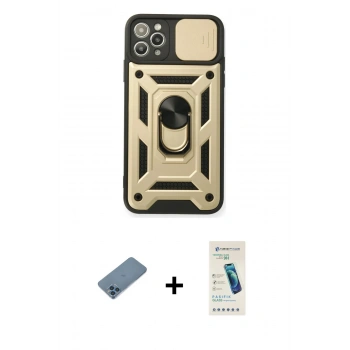 MARSİLYAN™- iPhone 11 Pro Kılıf Ahenk Klasik - Şeffaf Pasifik Cam Ekran Koruyucu + Shine Kamera Lens Koruma Cam - MI