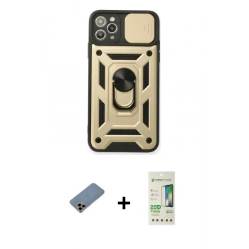MARSİLYAN™- iPhone 11 Pro Kılıf Ahenk Klasik - Siyah 20D Premium Cam Ekran Koruyucu + Shine Kamera Lens Koruma Cam - GD
