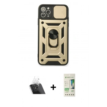 MARSİLYAN™- iPhone 11 Pro Kılıf Ahenk Klasik - Siyah 20D Premium Cam Ekran Koruyucu + Kamera Lens Koruma Cam - SF